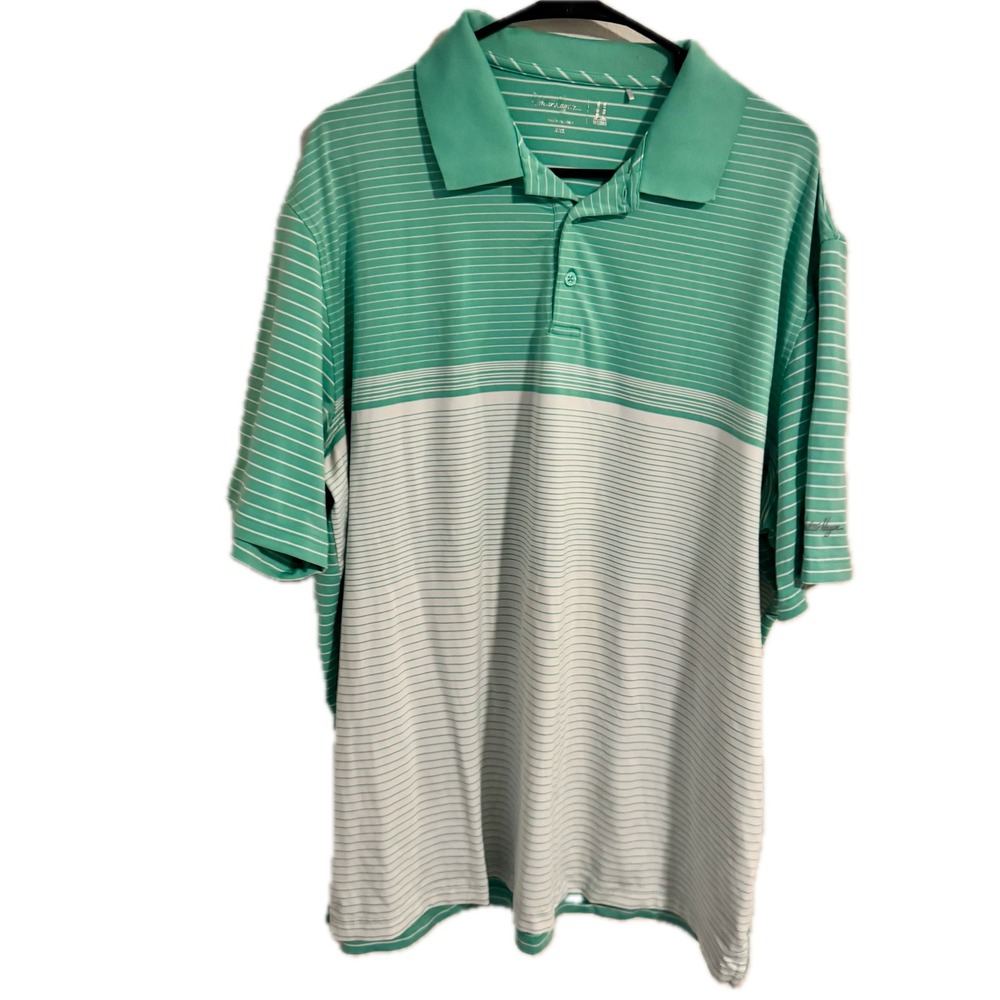 Walter Hagen 11 Majors Mens XXL‎ Mint Green White Striped Golf Polo Shirt